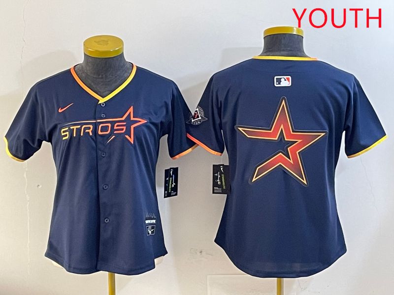 Youth Houston Astros Blank Drak Blue Three generations Joint Name 2025 Nike MLB Jersey style 11->youth mlb jersey->Youth Jersey
